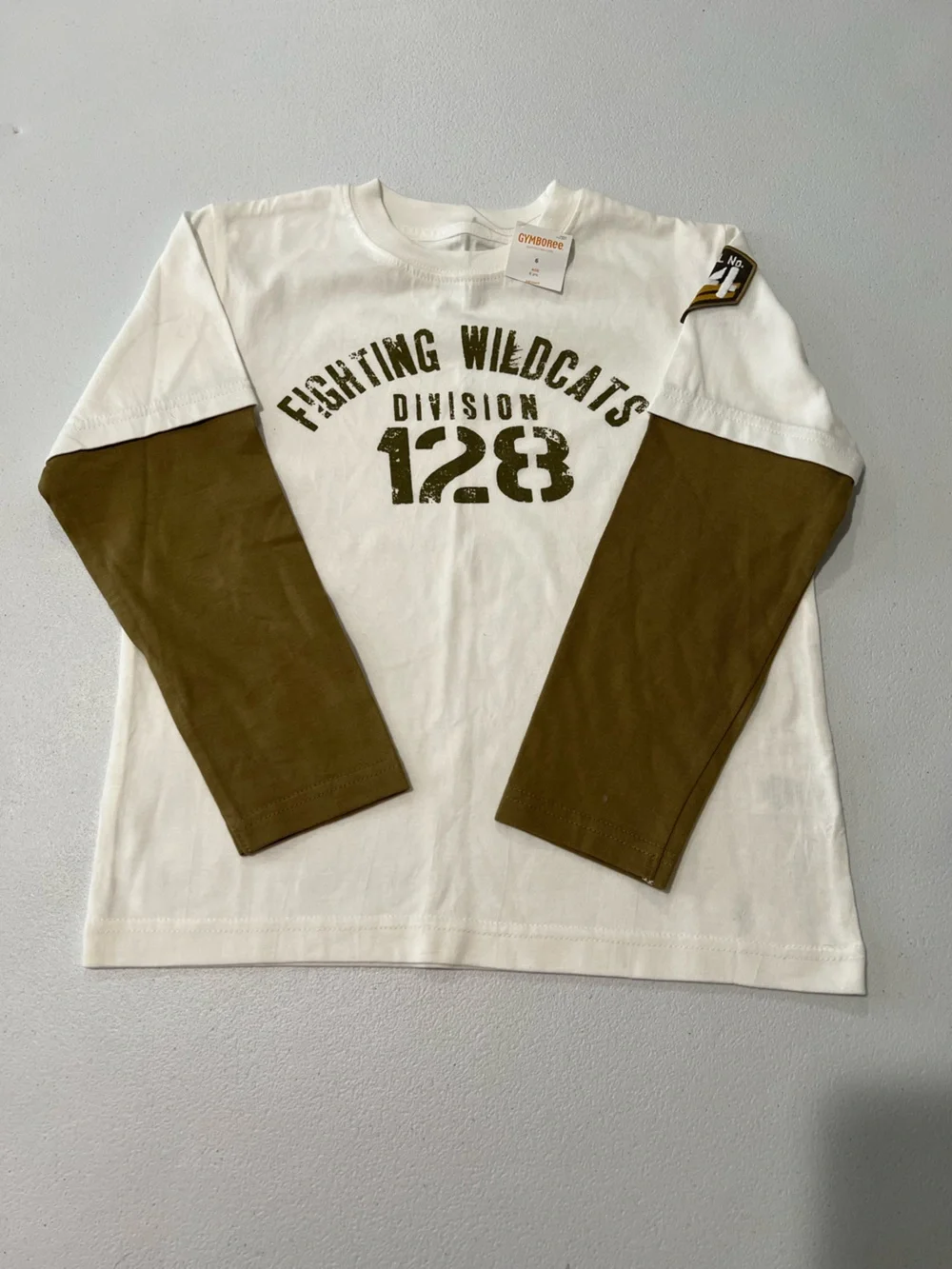 Gymboree Fighting Wildcats 128 Long-Sleeve Layered Tee - White & brown 6 y